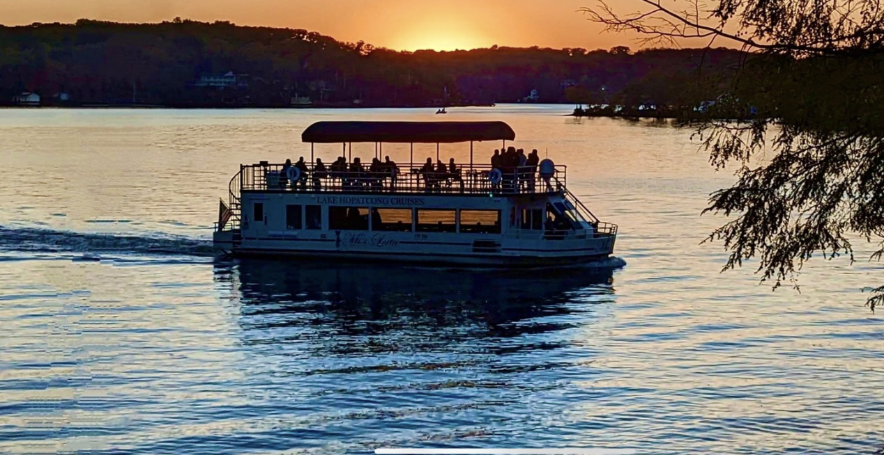 Miss Lotta on a cruise around Lake Hopatcong at sunset